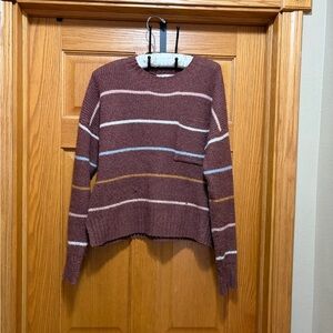 Pink Republic Mauve Striped Crewneck Sweater with Pastel Accents